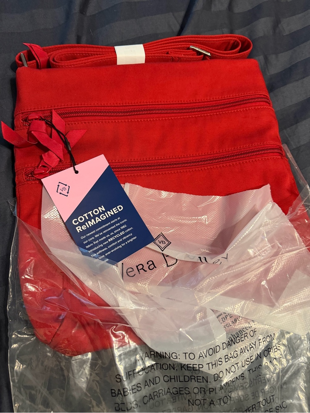 Vera Bradley Red Crossbody  Triple Zip Hipster - Cotton Reimagined/recycled
